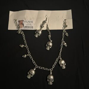 Silver Skull Pendant Necklace and Earring Set with Necklaces